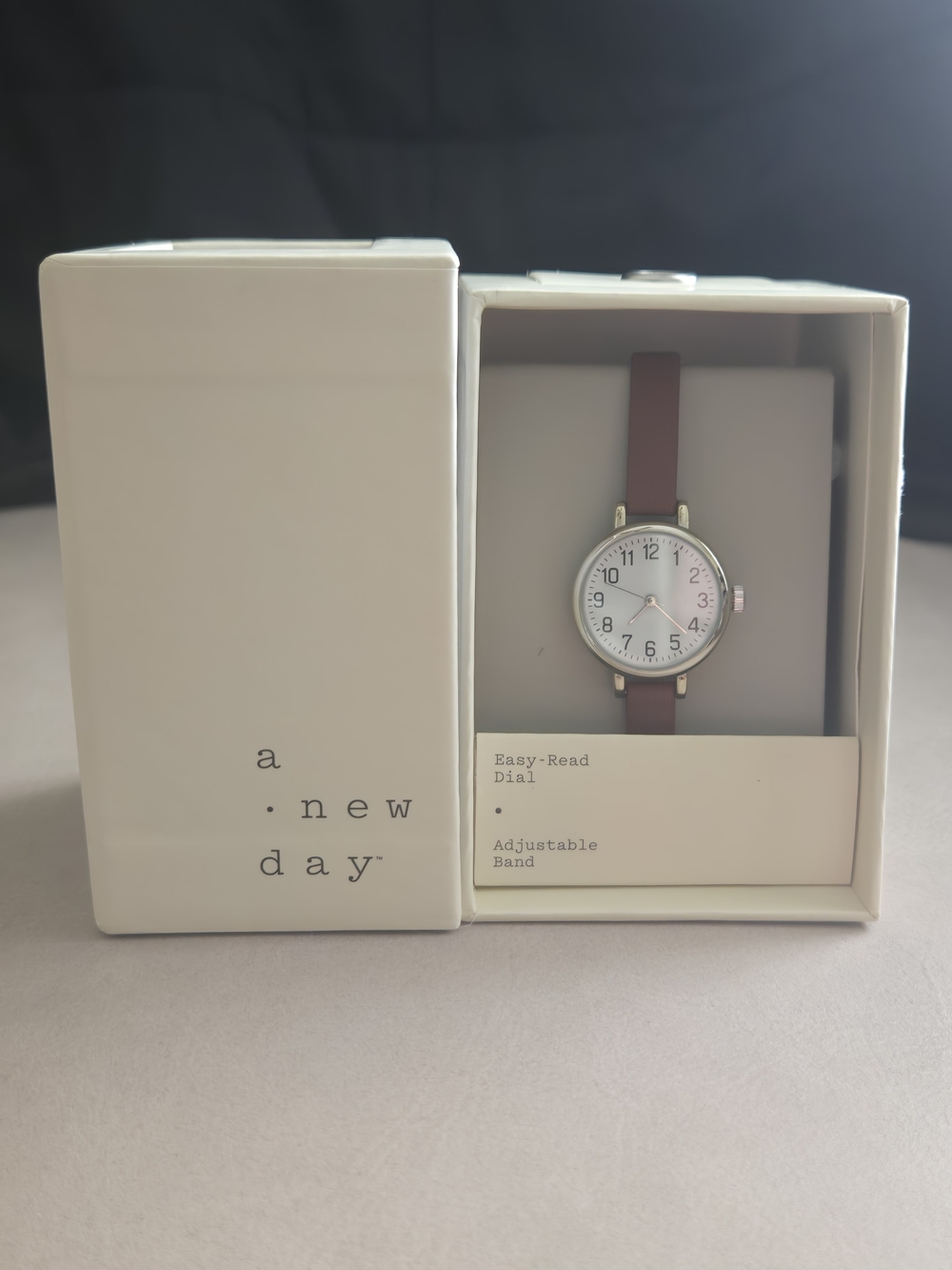 a.new day Easy-Read Dial Watch in Brown Strap